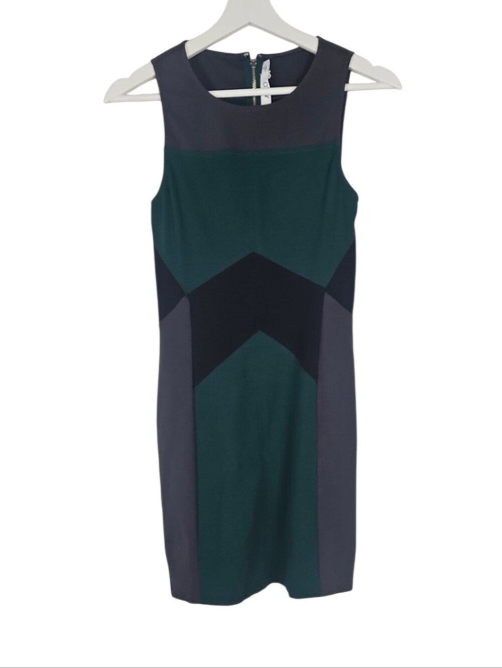 Y2K Style Sleeveless Colorblock Sheath Dress Teal Green Charcoal Gray Size M
